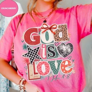 NEW God is love Comfort Colors Graphic Tee Christian Shirt S-3X